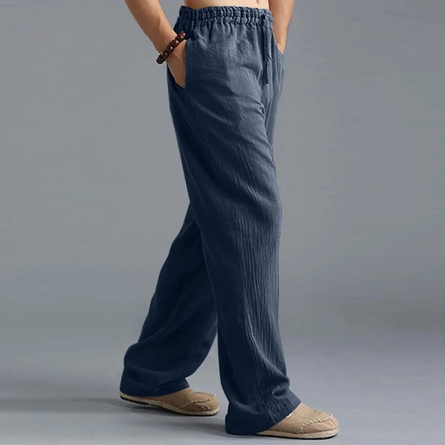 Mens Comfy Pants Long Big and Tall Pleated Baggy Quick Dry Casual Trousers Summer Gym Joggers Pants