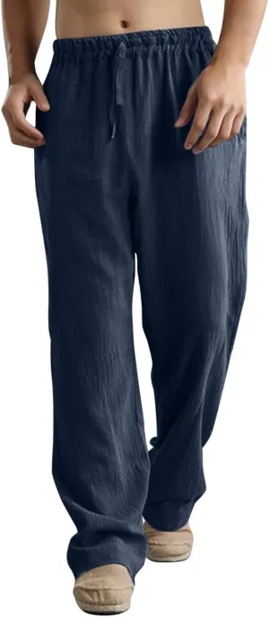Mens Comfy Pants Long Big and Tall Pleated Baggy Quick Dry Casual Trousers Summer Gym Joggers Pants