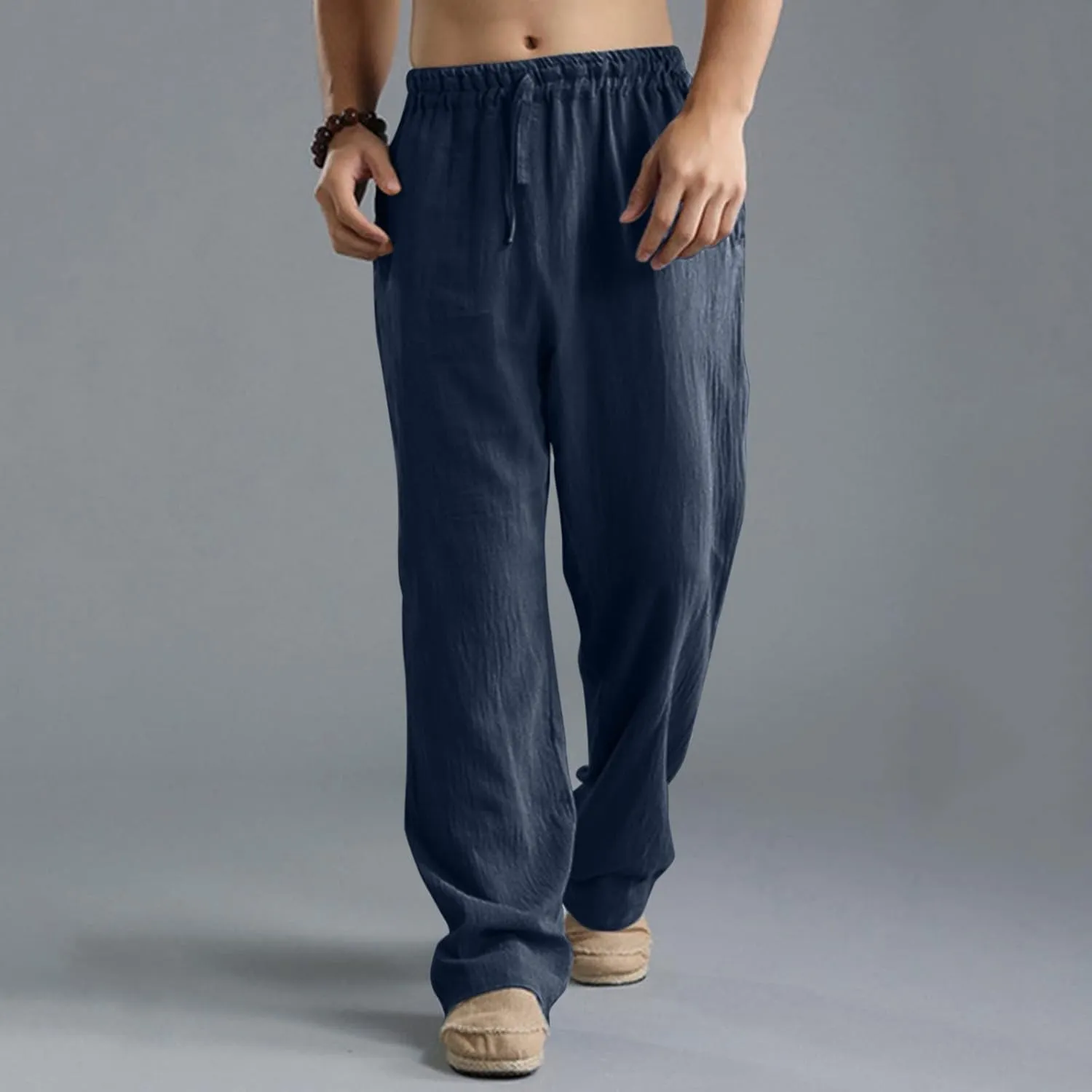 Mens Comfy Pants Long Big and Tall Pleated Baggy Quick Dry Casual Trousers Summer Gym Joggers Pants