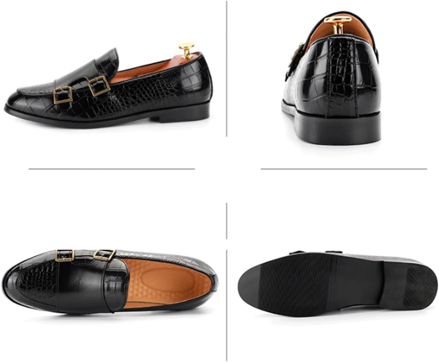 Men's Double Monk Strap Slip On Loafers Leather Formal Business Casual Comfortable Dress Shoes for Men
