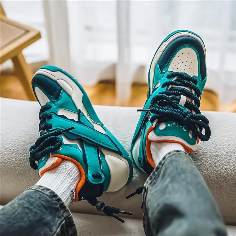 Men's Fashion Street Style Thick Soled Skateboard Shoes, Comfortable Non-Slip Durable Lace-up Sneakers, Suitable for Men's Outdoor Activities for All Seasons Shoes Size 6.5-10