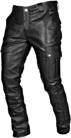 Men's Faux Leather Motorcycle Biker Pants - Steampunk, Goth, Punk, Retro, Hip Hop Trousers - Slim Fit