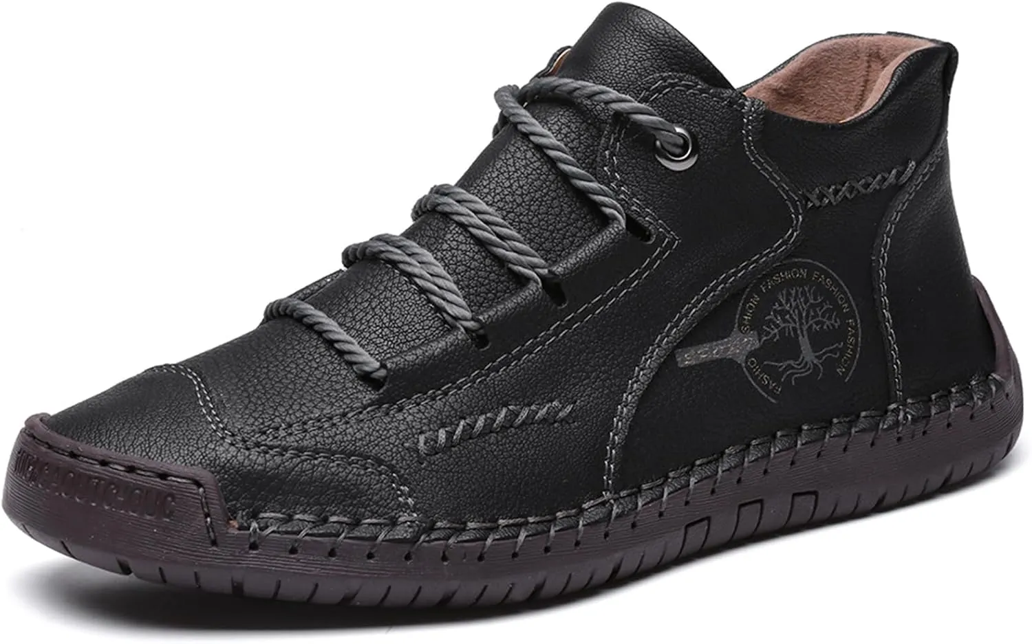 Mens Hand Stitching Leather Lace Up Ankle Boots Casual Vintage Non Slip Flats Arch Support Loafers for Hiking Walking Driving Chukka Boots