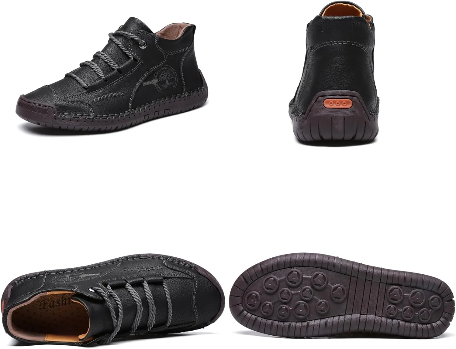 Mens Hand Stitching Leather Lace Up Ankle Boots Casual Vintage Non Slip Flats Arch Support Loafers for Hiking Walking Driving Chukka Boots