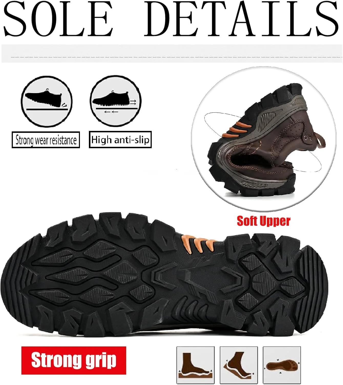 Men's Leather Waterproof Platform Hiking Shoes Retro Comfortable Arch Support Lace Up Casual Sneakers Outdoor Anti-Slip Trailing Camping Walking Shoes