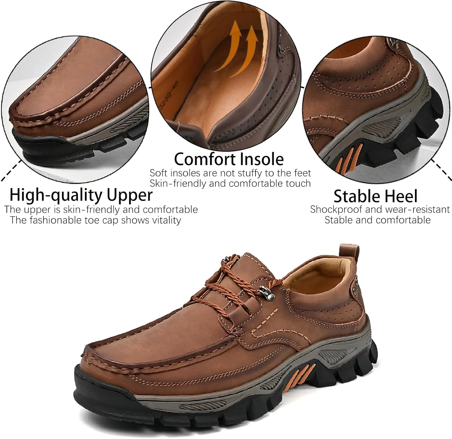 Men's Leather Waterproof Platform Hiking Shoes Retro Comfortable Arch Support Lace Up Casual Sneakers Outdoor Anti-Slip Trailing Camping Walking Shoes