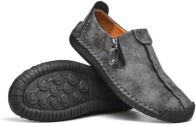 Men's Loafer Shoes with Side Zipper, Comfy Non-Slip Slip On Shoes, Men's Shoes, Spring and Summer