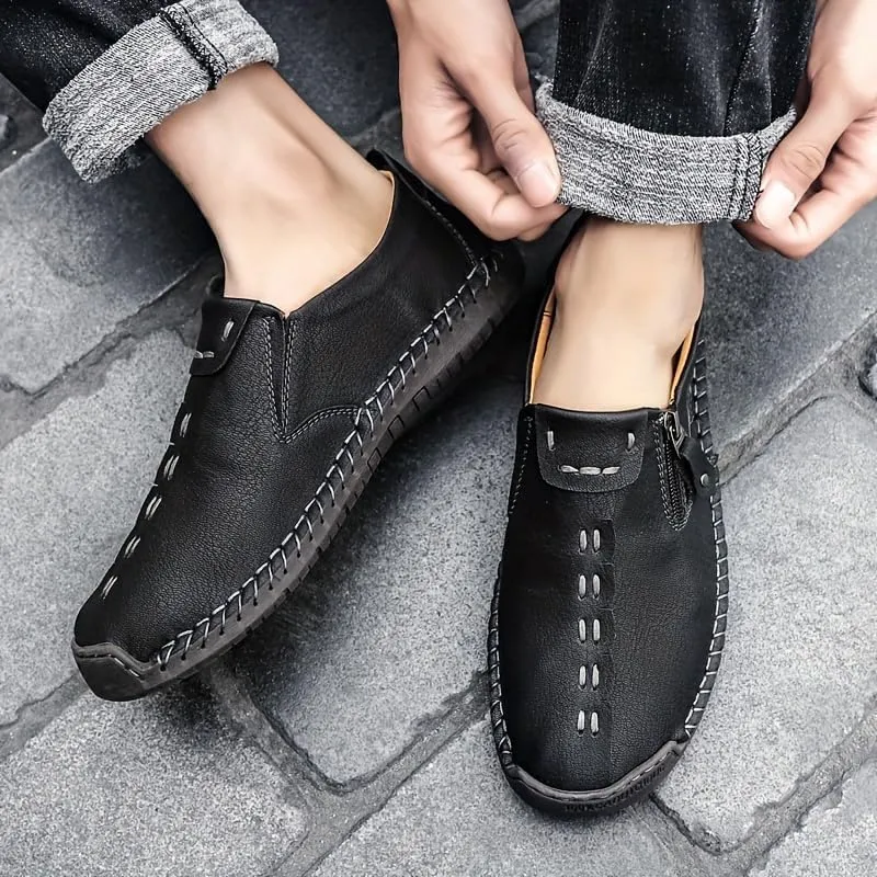 Men's Loafer Shoes with Side Zipper, Comfy Non-Slip Slip On Shoes, Men's Shoes, Spring and Summer