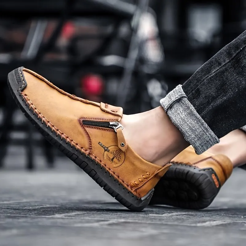 Men's Loafer Shoes with Side Zipper, Comfy Non-Slip Slip On Shoes, Men's Shoes, Spring and Summer