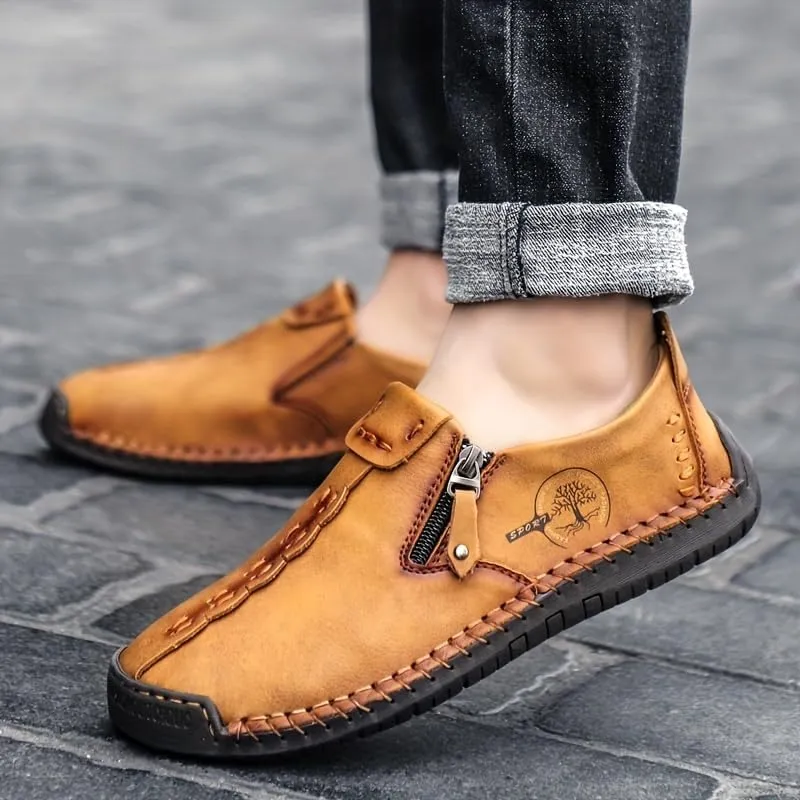 Men's Loafer Shoes with Side Zipper, Comfy Non-Slip Slip On Shoes, Men's Shoes, Spring and Summer
