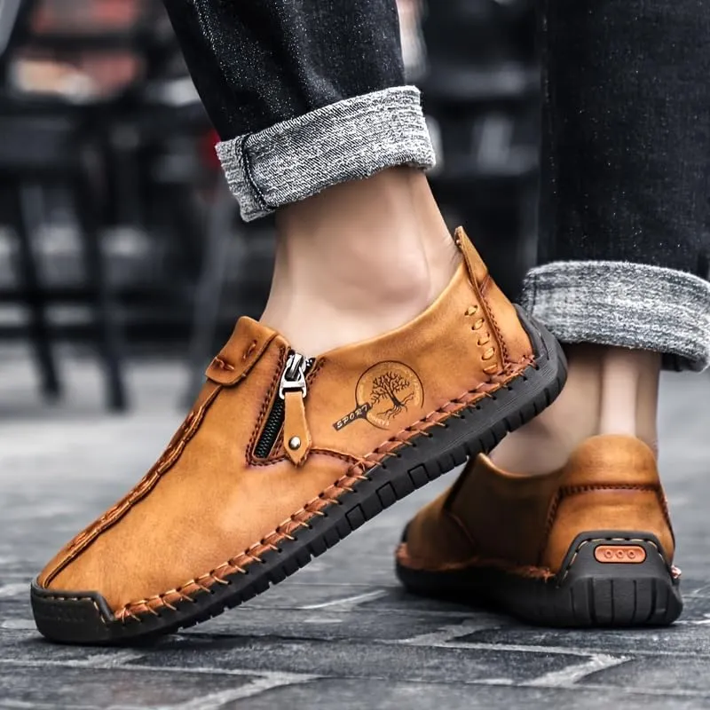 Men's Loafer Shoes with Side Zipper, Comfy Non-Slip Slip On Shoes, Men's Shoes, Spring and Summer