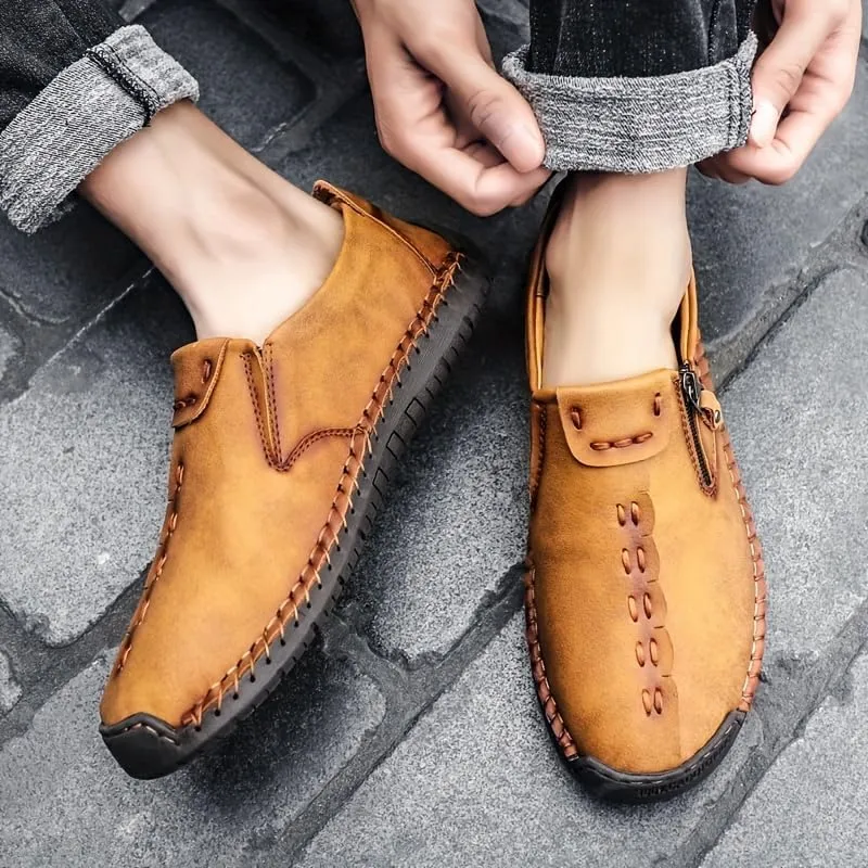 Men's Loafer Shoes with Side Zipper, Comfy Non-Slip Slip On Shoes, Men's Shoes, Spring and Summer