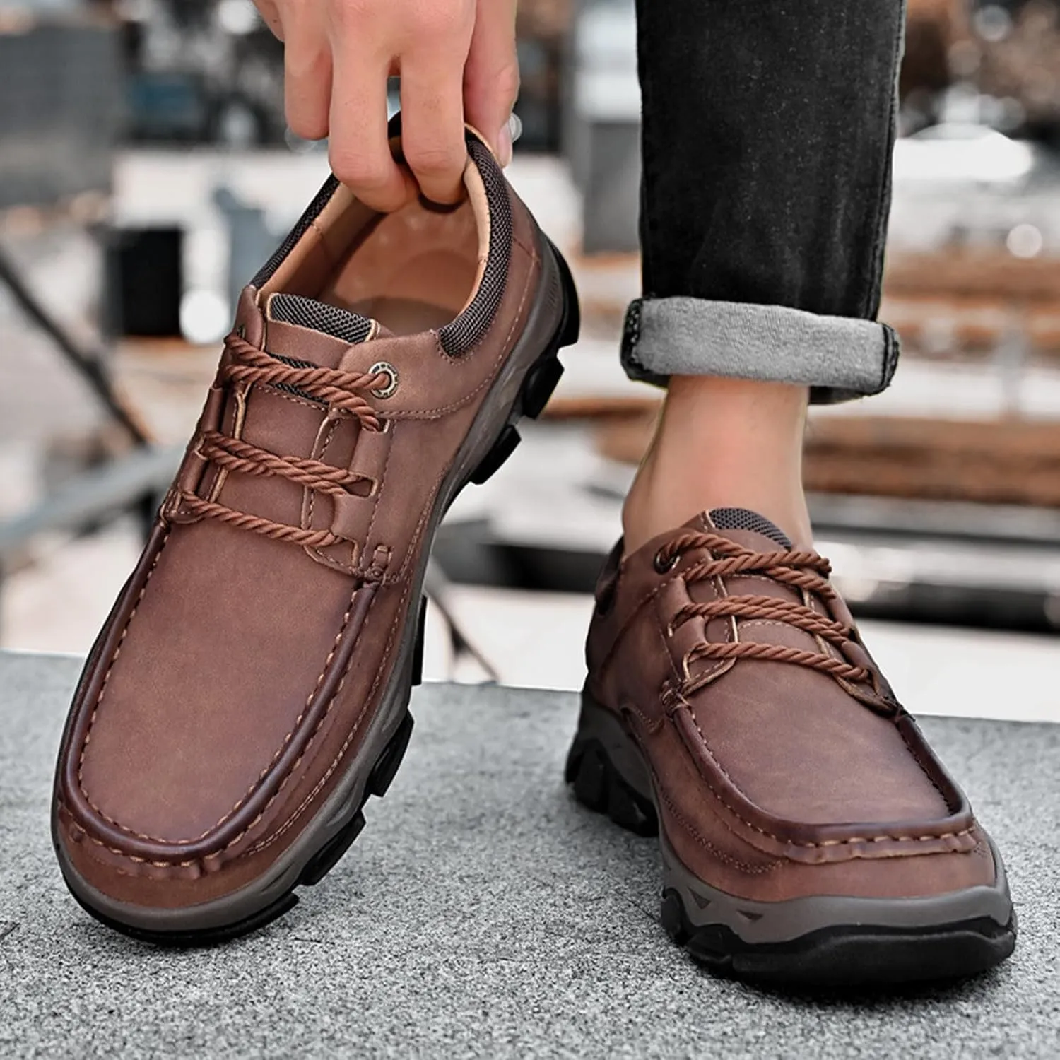 Men's Orthopedic Leather Dress Shoes,Comfort Slip On/Lace up Non-Slip Softsole Casual Oxford Moccasins Walking Loafers