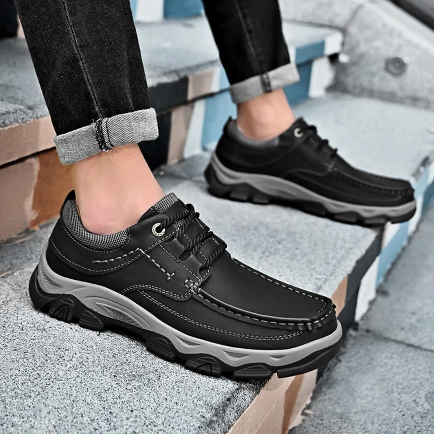 Men's Orthopedic Leather Dress Shoes,Comfort Slip On/Lace up Non-Slip Softsole Casual Oxford Moccasins Walking Loafers