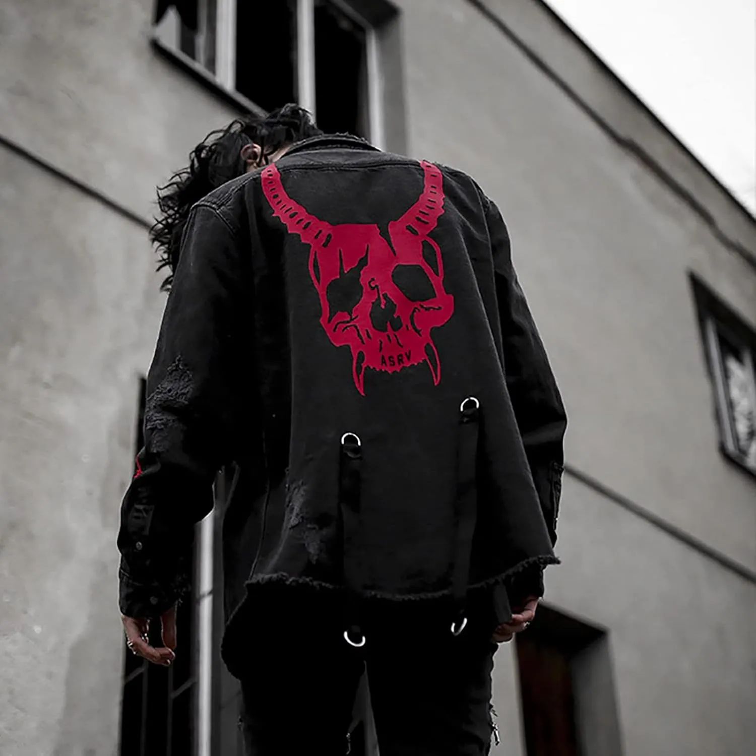 Men's Skull/Cobra Demin Jacket Hip-Hop Casual Street Outwear Street Trend Embroidery Cyberpunk Style Coat Black