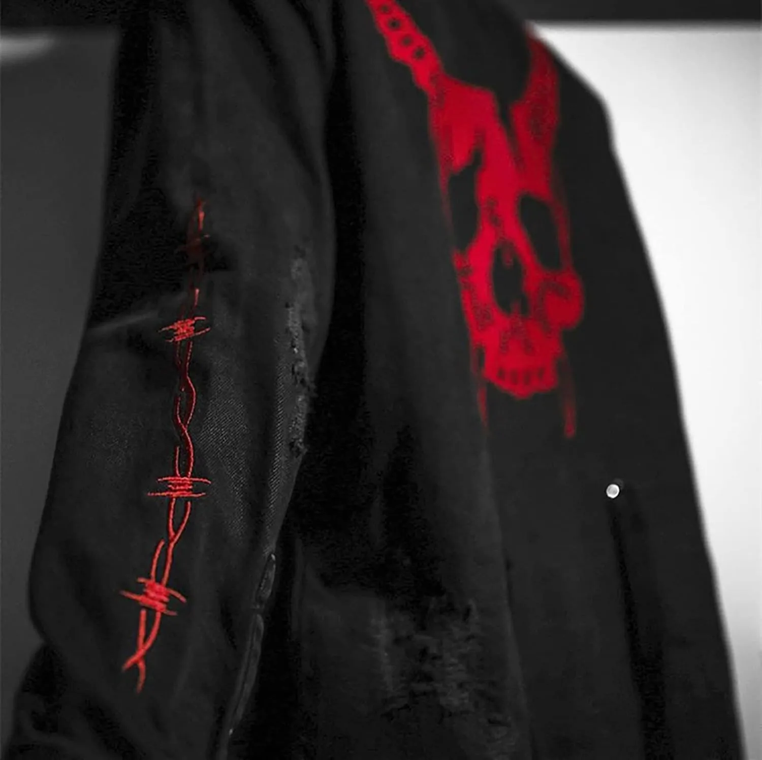 Men's Skull/Cobra Demin Jacket Hip-Hop Casual Street Outwear Street Trend Embroidery Cyberpunk Style Coat Black