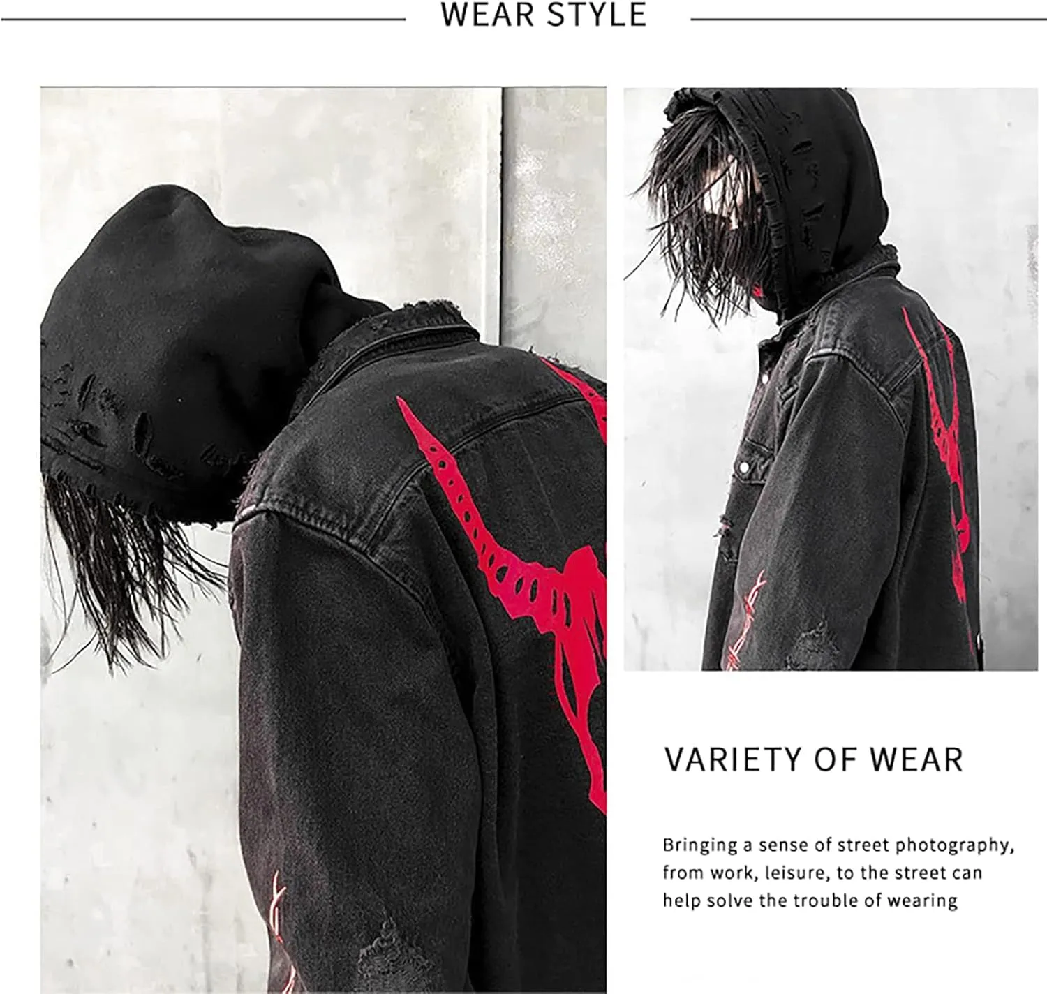 Men's Skull/Cobra Demin Jacket Hip-Hop Casual Street Outwear Street Trend Embroidery Cyberpunk Style Coat Black
