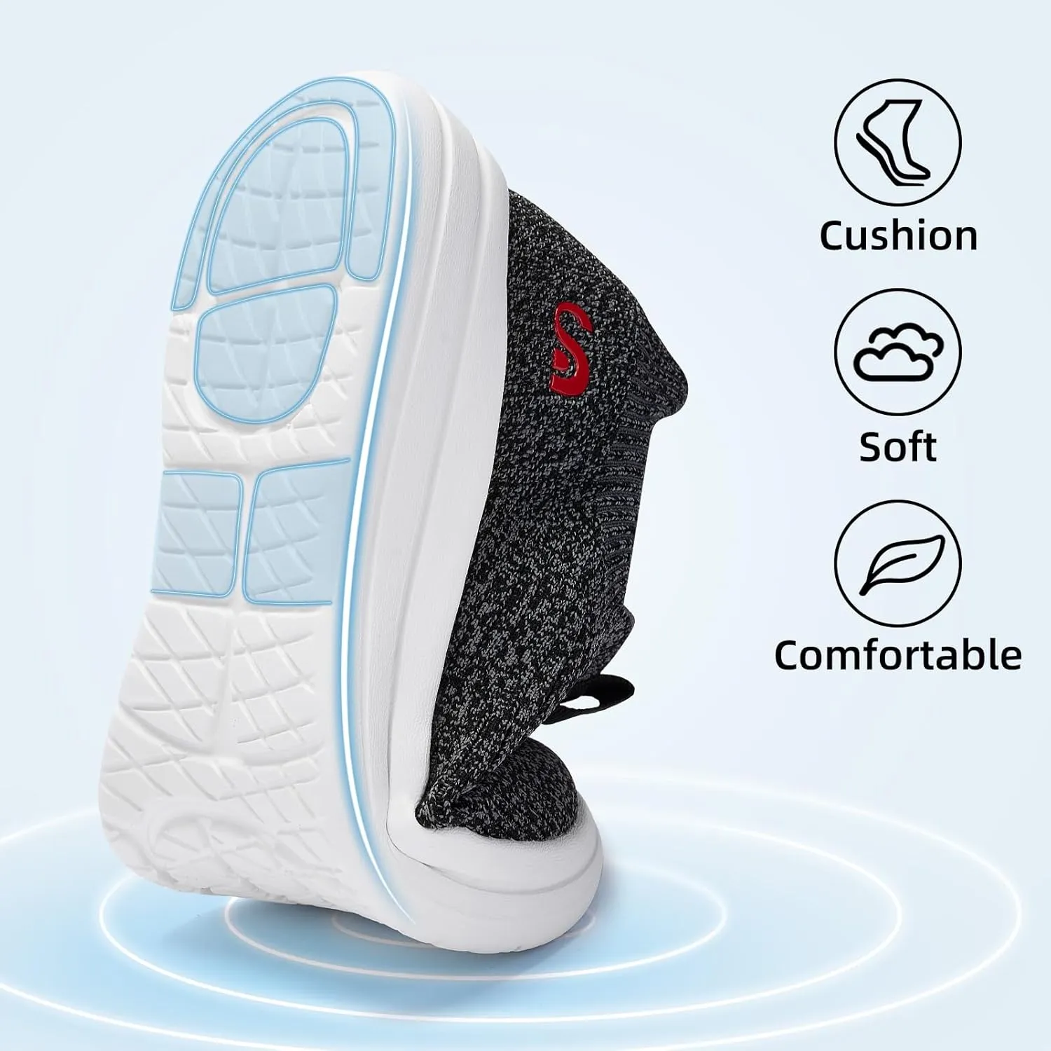 Men's Slip On Sneakers Walking Shoes Wide， Casual Soft Breathable Slip in Sock Sneakers，Non-Slip Rubber Sole, Workout,Athletic