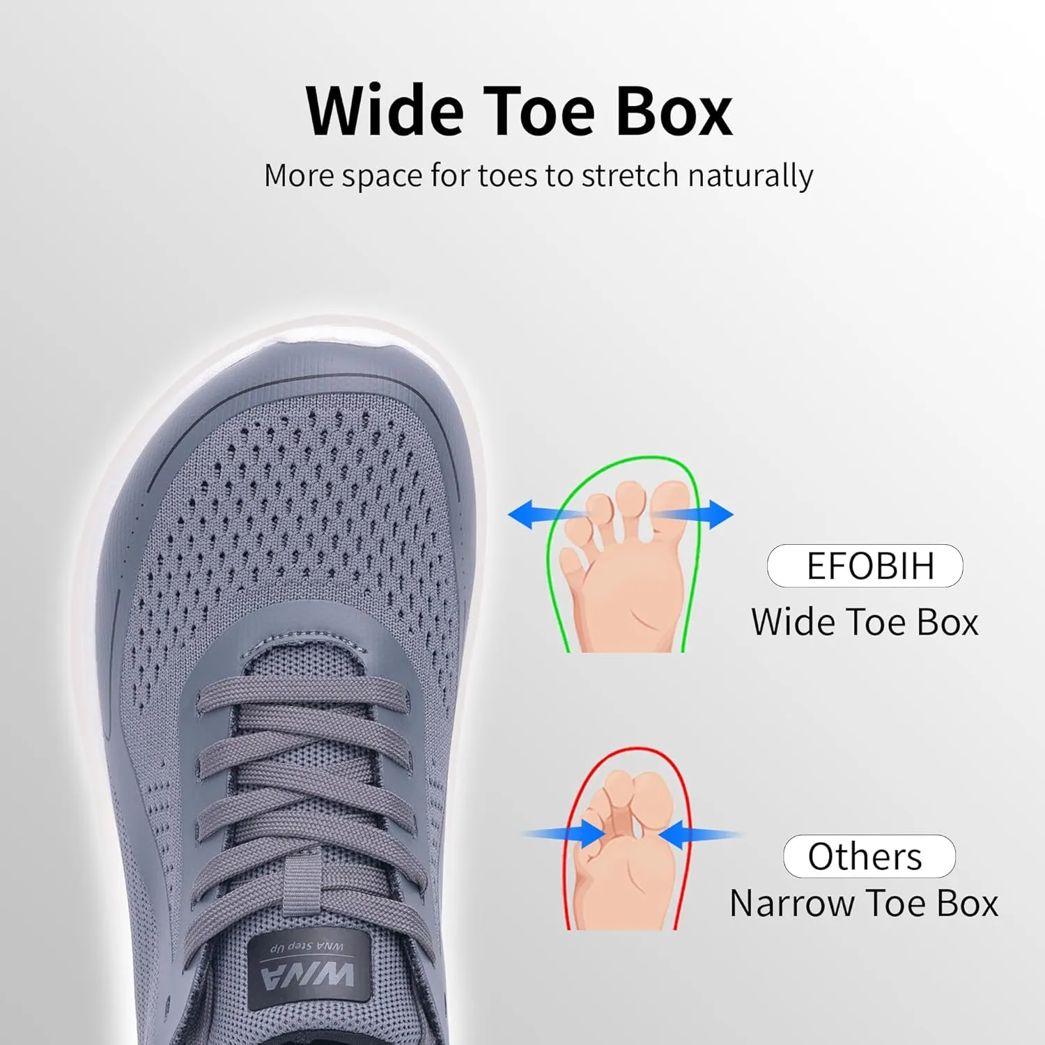 Mens Wide Toe Walking Shoes | Zero Drop Minimalist Tennis Sneakers for Men | Slip On Arch Support Orthotic Shoes for Plantar Fasciitis