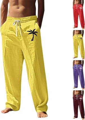 Mens Workout Pants Linen Elastic Waist Breathable Quick Dry Lounge Sweatpants Fun Beach Trousers Casual Summer Pants