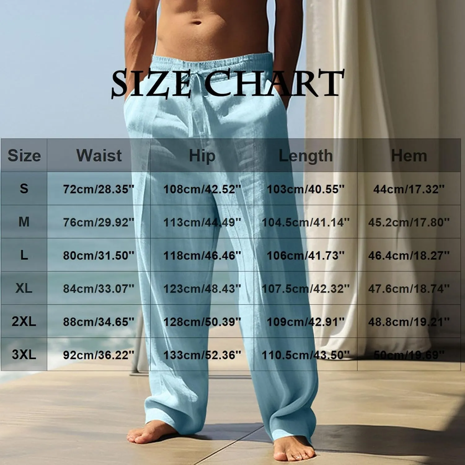Mens Workout Pants Linen Elastic Waist Breathable Quick Dry Lounge Sweatpants Fun Beach Trousers Casual Summer Pants