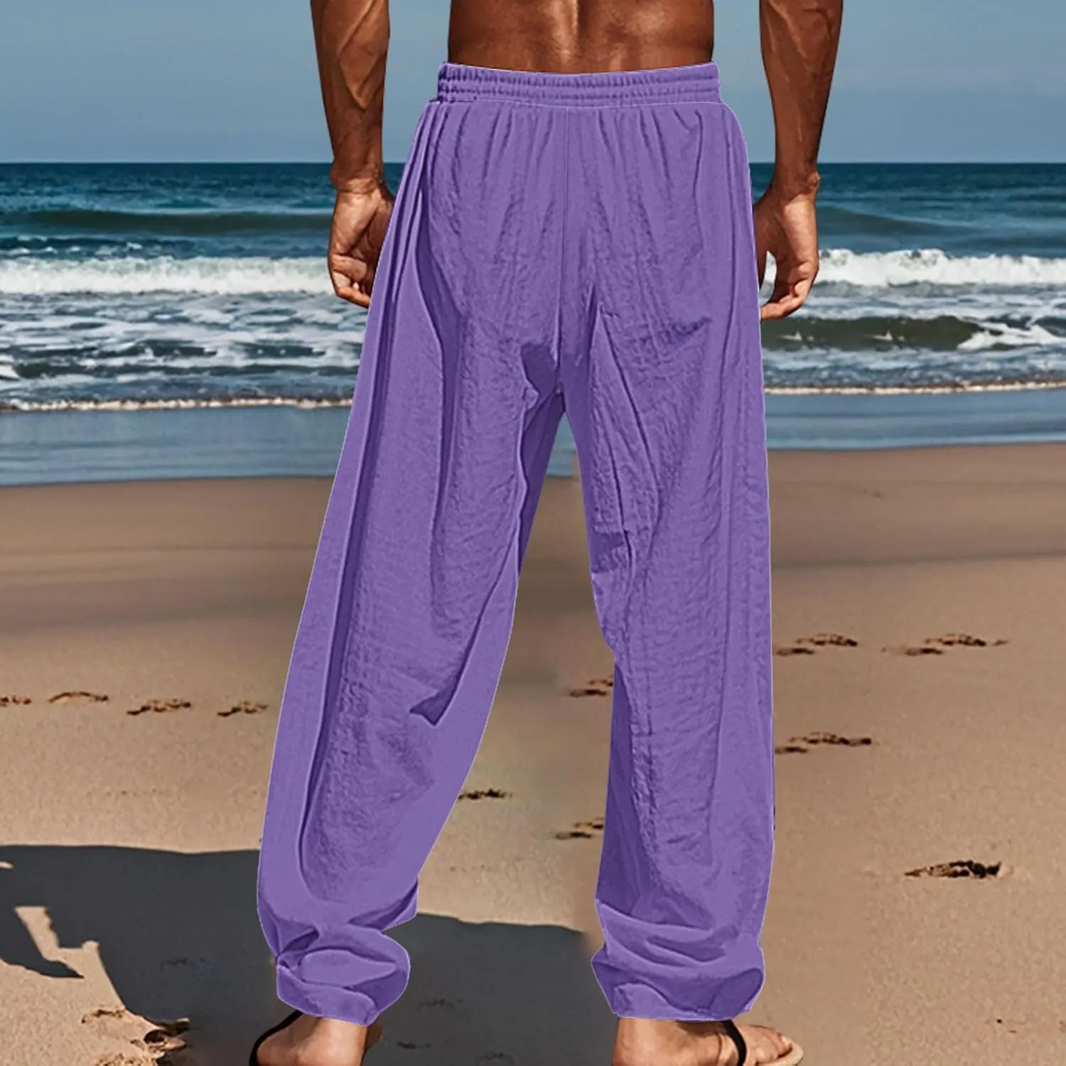 Mens Workout Pants Linen Elastic Waist Breathable Quick Dry Lounge Sweatpants Fun Beach Trousers Casual Summer Pants