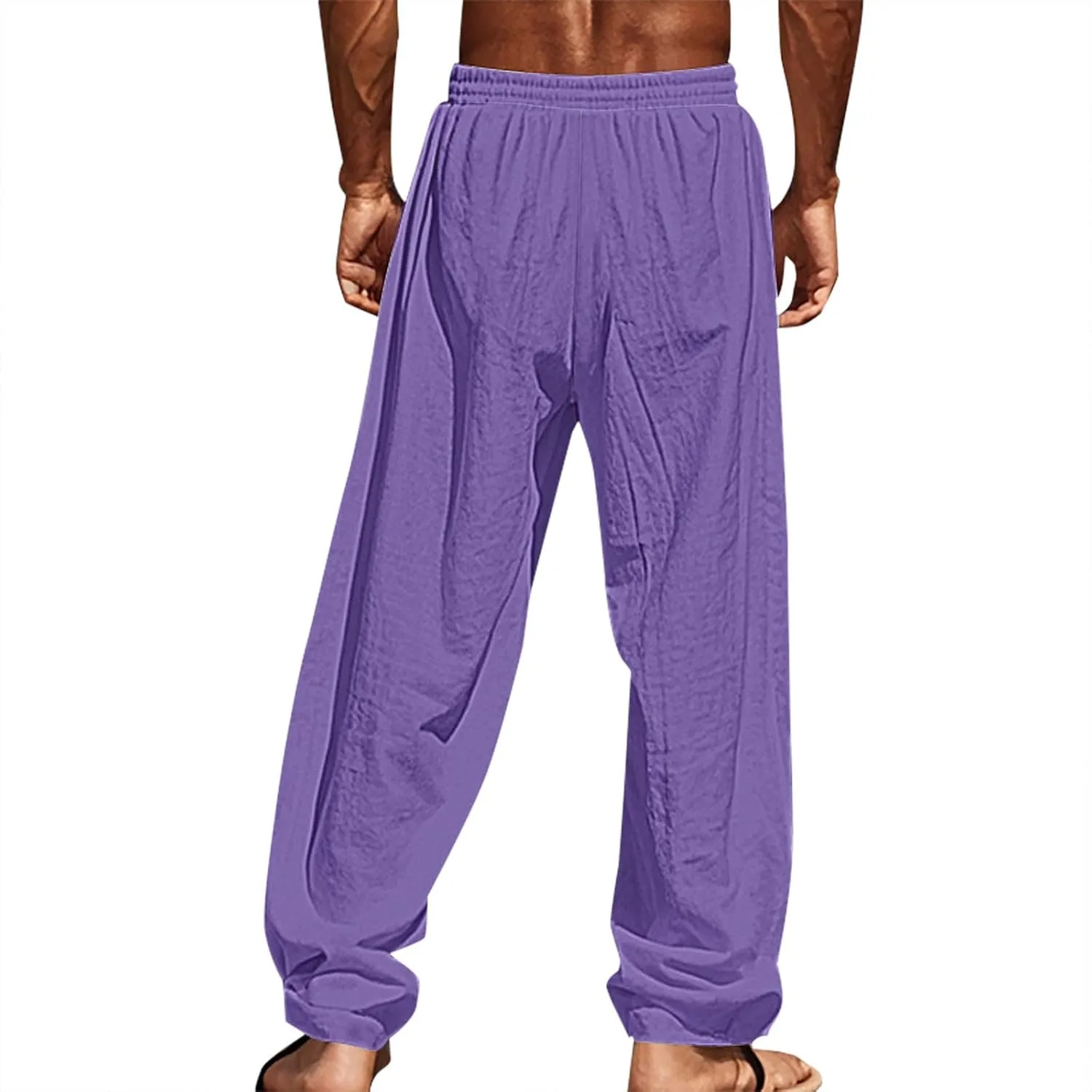 Mens Workout Pants Linen Elastic Waist Breathable Quick Dry Lounge Sweatpants Fun Beach Trousers Casual Summer Pants