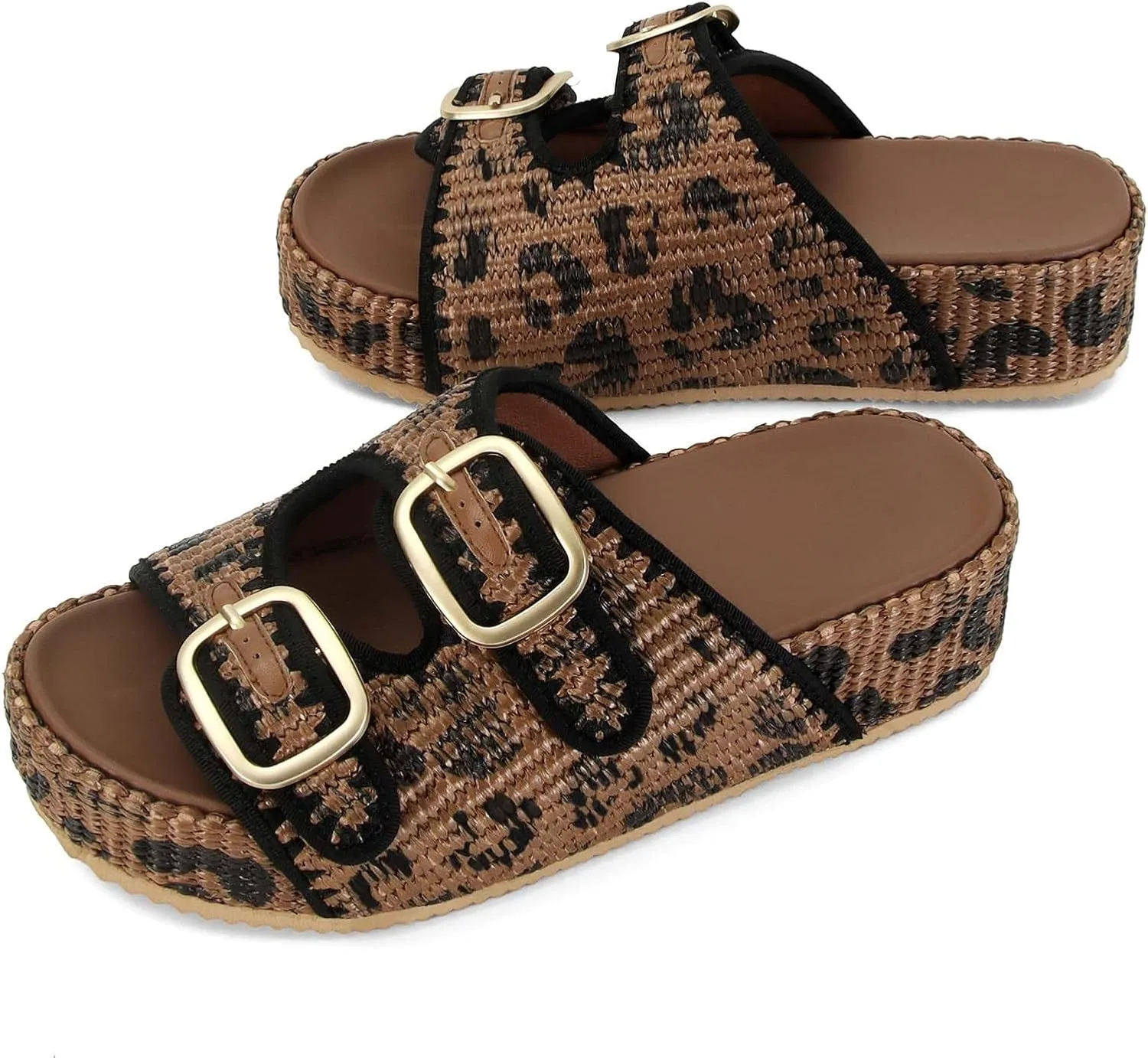 MICIFA Platform Sandals for Women Espadrille Wedges Summer Beach Sandals Comfortable Cute Woven Straw Crochet Sandals Shoes Casual Adjustable Double Buckle Strap Sandals