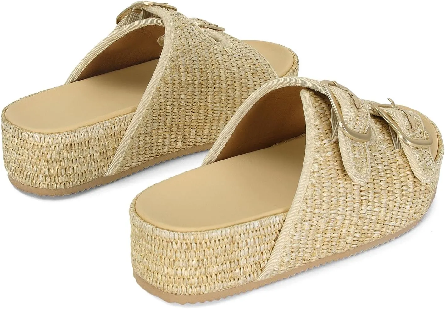 MICIFA Platform Sandals for Women Espadrille Wedges Summer Beach Sandals Comfortable Cute Woven Straw Crochet Sandals Shoes Casual Adjustable Double Buckle Strap Sandals