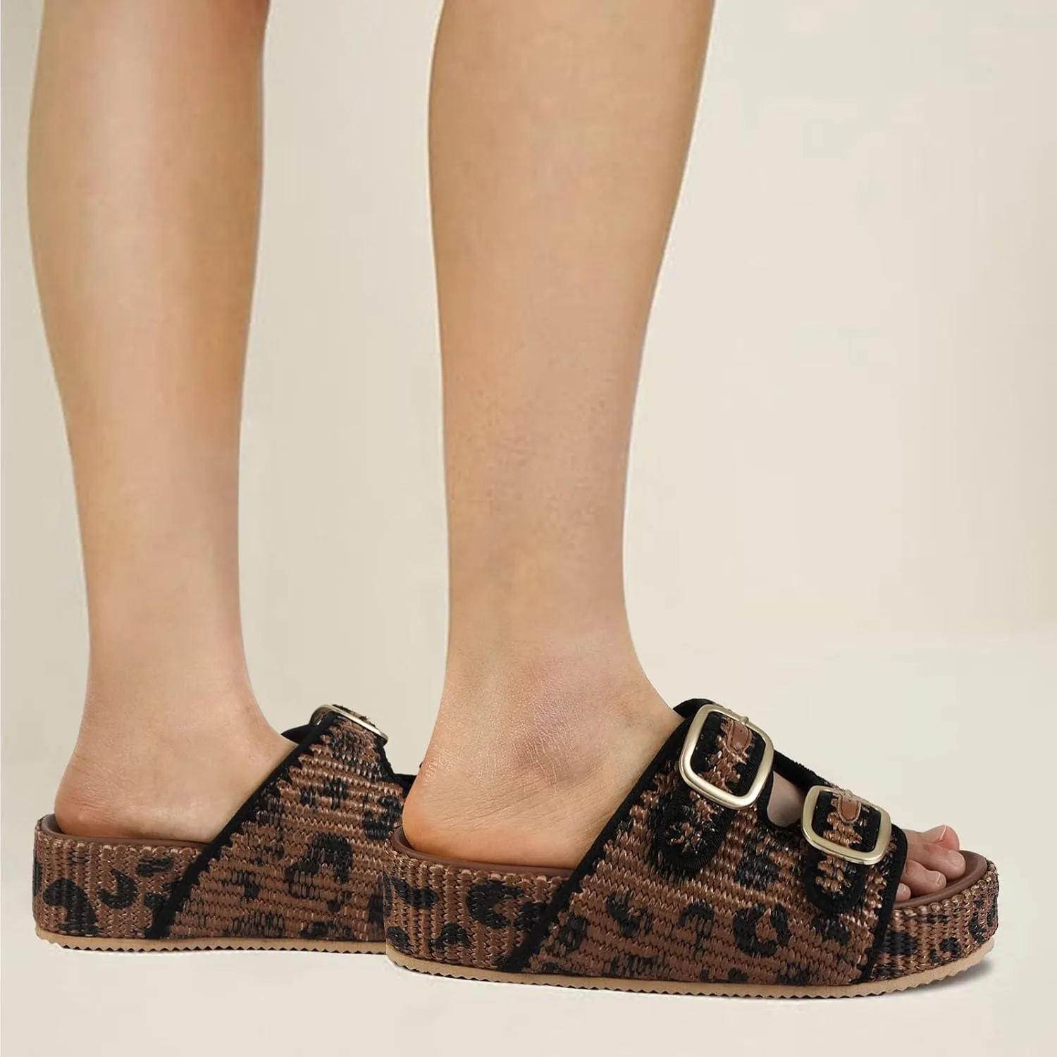 MICIFA Platform Sandals for Women Espadrille Wedges Summer Beach Sandals Comfortable Cute Woven Straw Crochet Sandals Shoes Casual Adjustable Double Buckle Strap Sandals