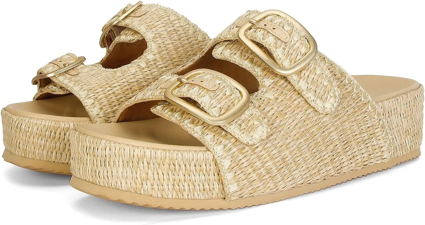MICIFA Raffia Platform Sandals for Women, Wedges Summer Beach Sandals Comfortable Cute Woven Straw Crochet Sandals Shoes Casual Adjustable Buckle Strap Shoes
