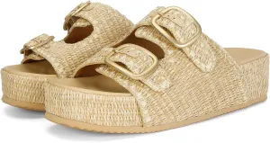MICIFA Raffia Platform Sandals for Women, Wedges Summer Beach Sandals Comfortable Cute Woven Straw Crochet Sandals Shoes Casual Adjustable Buckle Strap Shoes