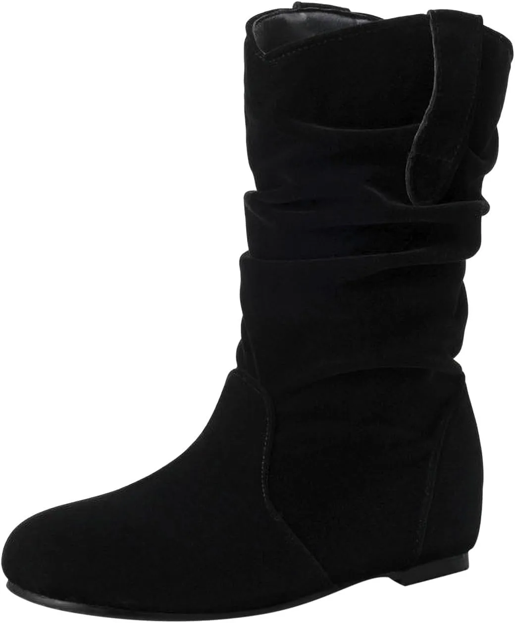 Mid Calf Booties for Women Fashion Office Leather Boots Almond Toe Western Cowgirl Cowboy Bootie Solid Casual Fall Short Boots