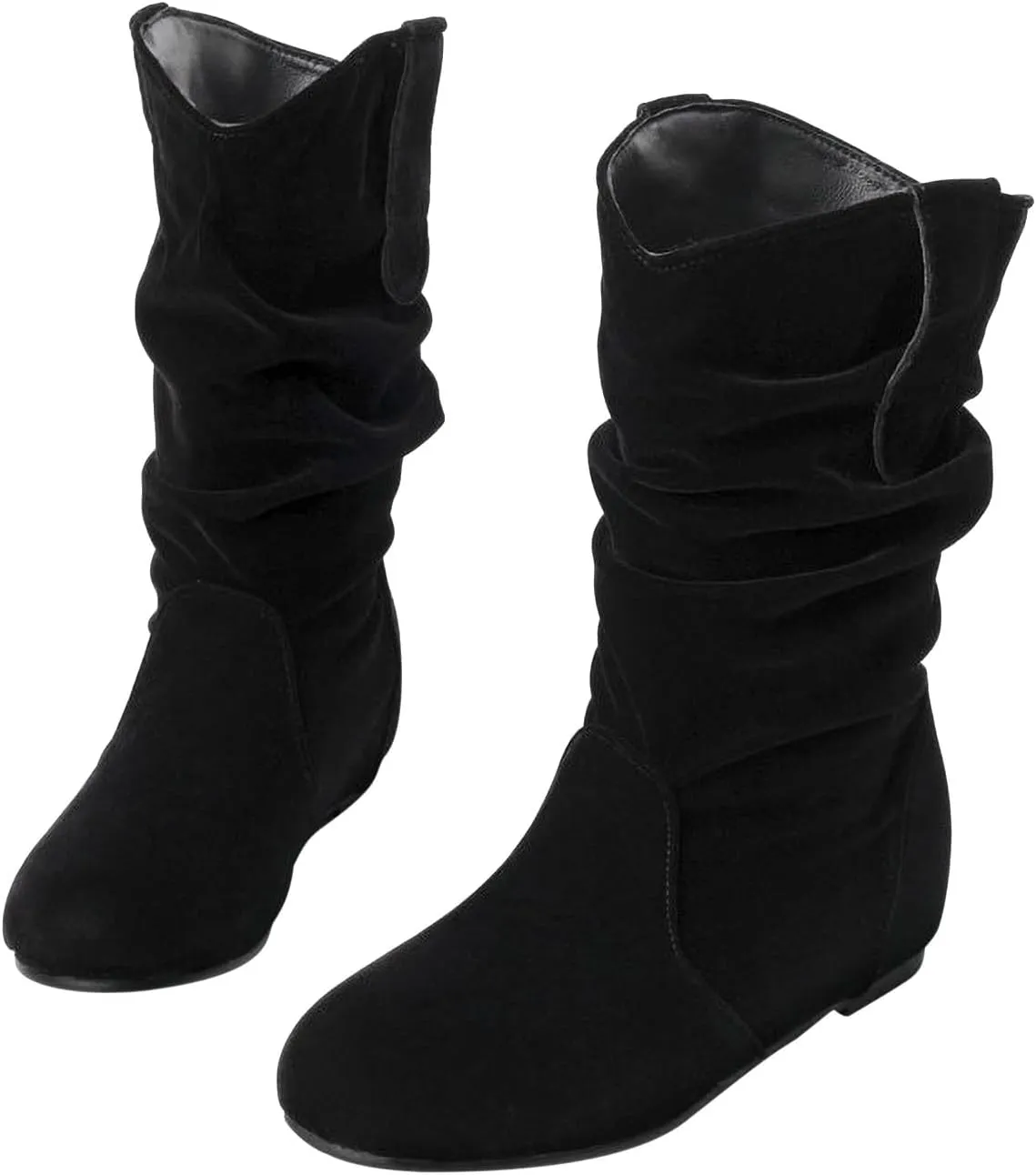 Mid Calf Booties for Women Fashion Office Leather Boots Almond Toe Western Cowgirl Cowboy Bootie Solid Casual Fall Short Boots