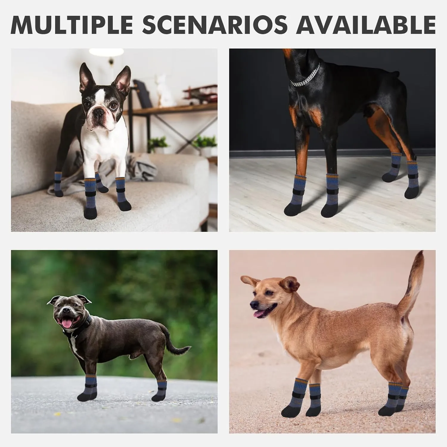 Mihachi Anti Slip Dog Socks, Dog Boots for Hardwood Floors Prevent Licking, Traction Control Waterproof Rubber Sole Paw Protectors for Small Medium Large Dogs, Blue Small