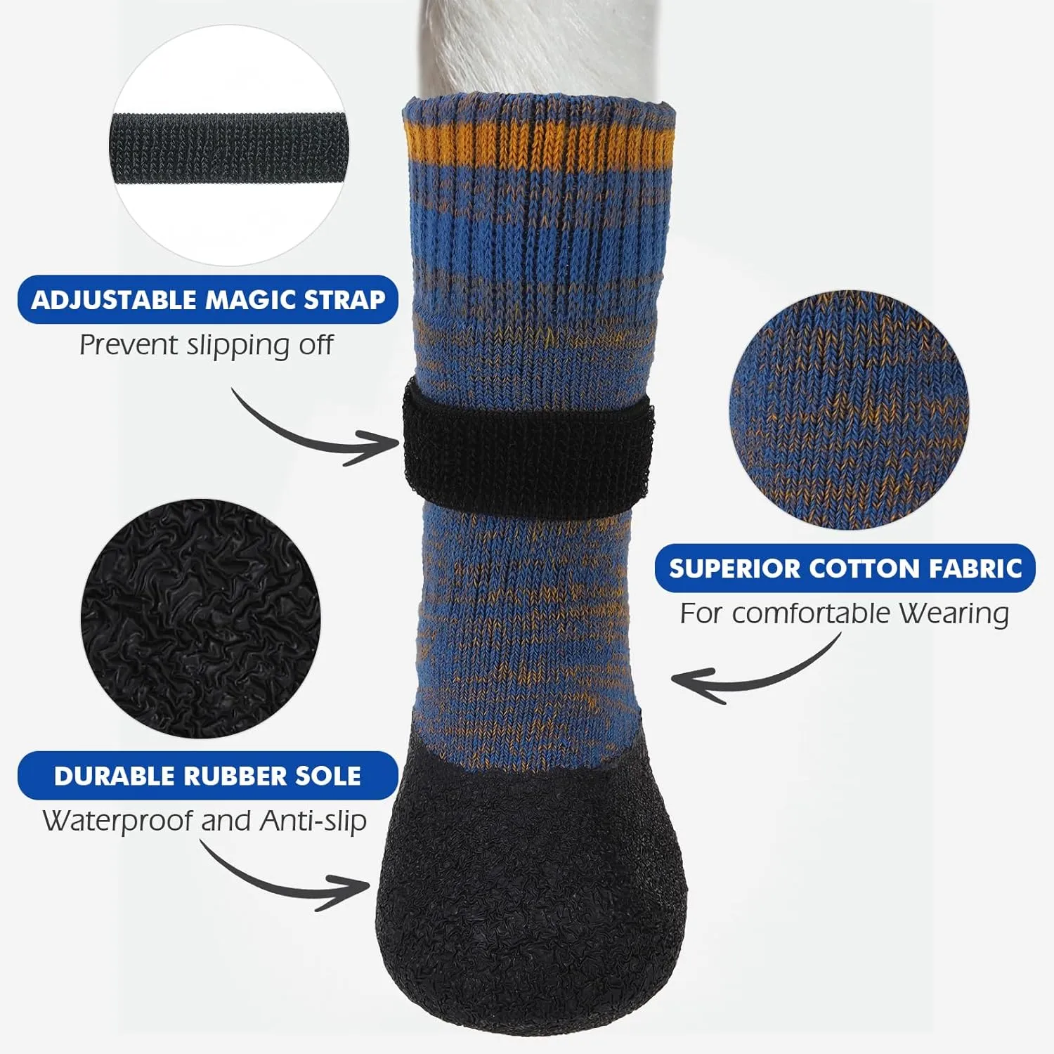 Mihachi Anti Slip Dog Socks, Dog Boots for Hardwood Floors Prevent Licking, Traction Control Waterproof Rubber Sole Paw Protectors for Small Medium Large Dogs, Blue Small