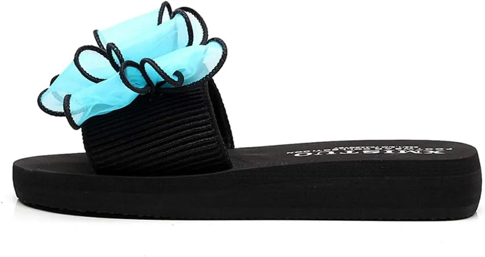 MIOKE Women's Bohemian Bowknot Flat Slide Sandals Fashion Comfort Anti-Slip Platform Summer Beach Sandals