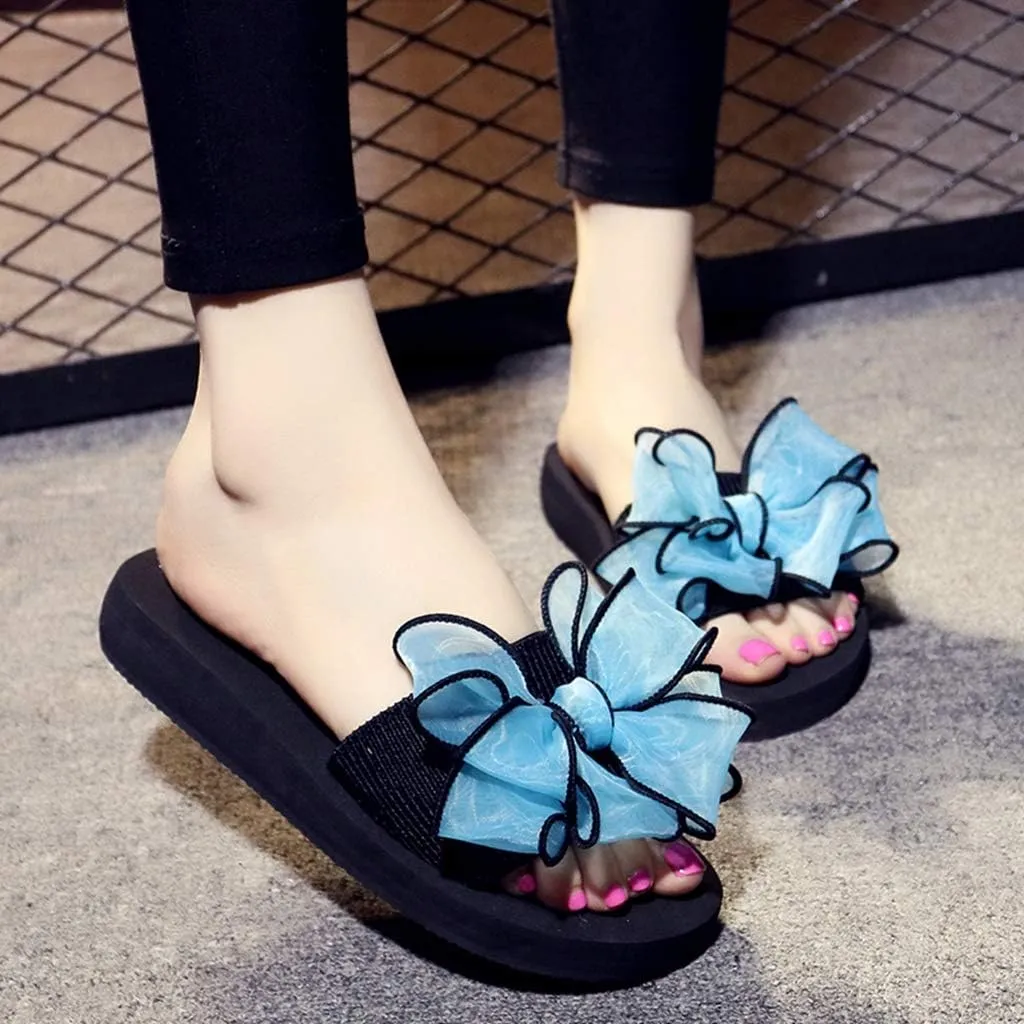 MIOKE Women's Bohemian Bowknot Flat Slide Sandals Fashion Comfort Anti-Slip Platform Summer Beach Sandals