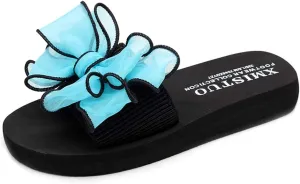 MIOKE Women's Bohemian Bowknot Flat Slide Sandals Fashion Comfort Anti-Slip Platform Summer Beach Sandals