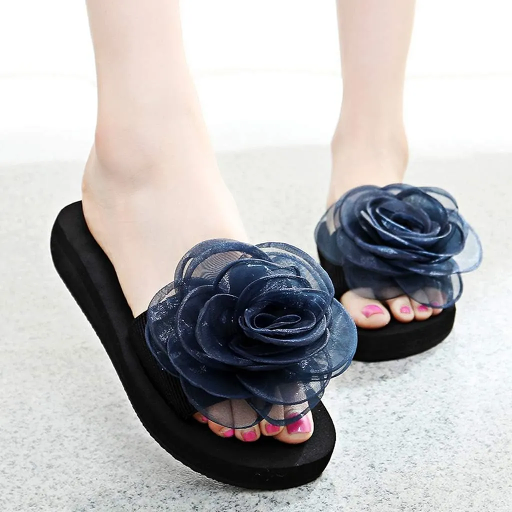 MIOKE Women's Bohemian Flower Flat Slide Sandals Fashion Platform Comfort Anti-Slip Summer Beach Sandals