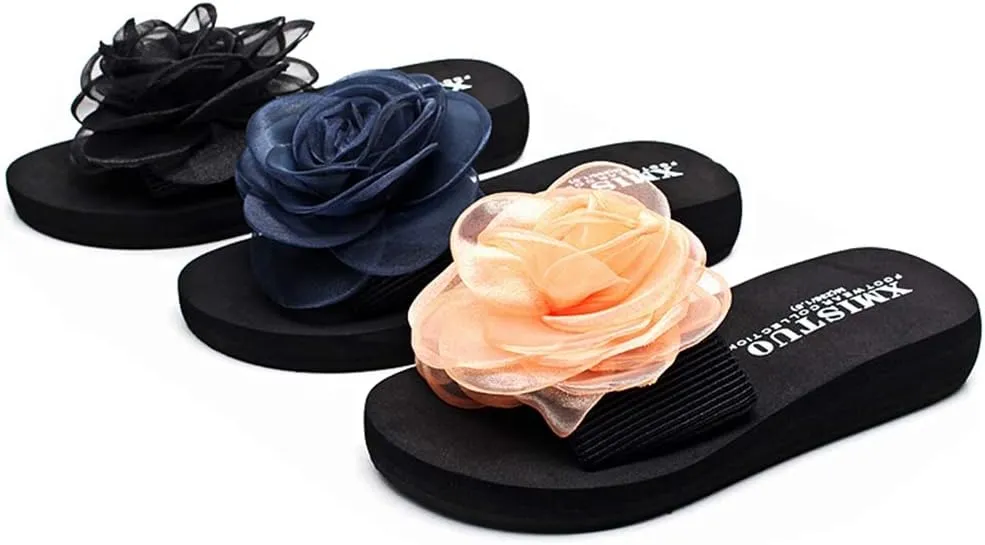MIOKE Women's Bohemian Flower Flat Slide Sandals Fashion Platform Comfort Anti-Slip Summer Beach Sandals
