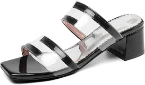 MIOKE Women's Clear Heeled Slide Sandals Toe Ring Open Toe Slip On Block Low Heel Jelly Dressy Flipflops
