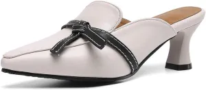MIOKE Women's Pointed Toe Comfy Kitten Mules Low Heel Backless Bow Pump Slip On Slide Sandal Office Shoes