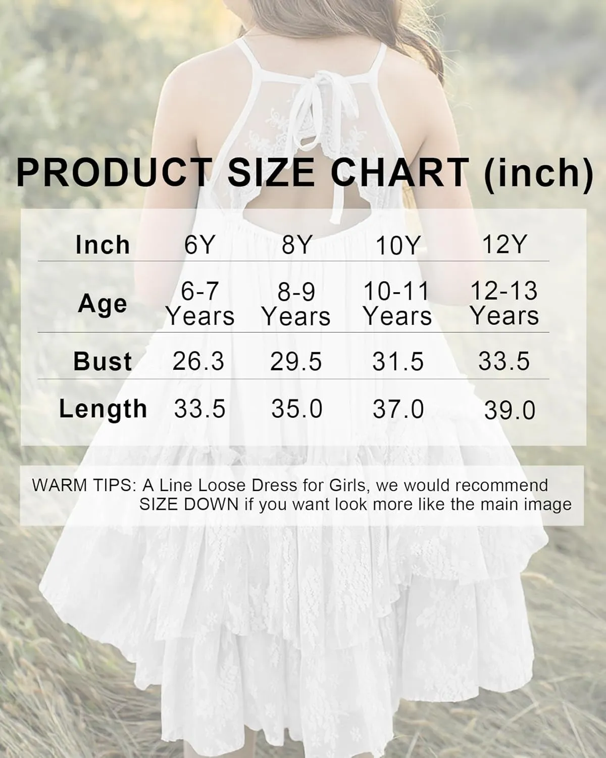 MITILLY Girls Boho Lace Backless Square Neck Sleeveless A Line Ruffle Tiered Flowy Long Party Dress