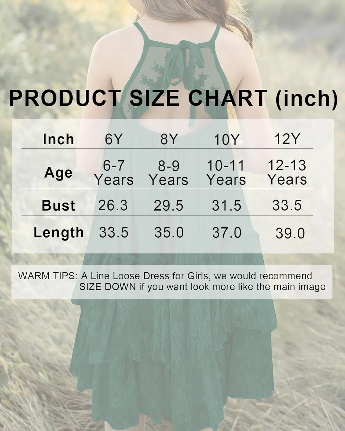 MITILLY Girls Boho Lace Backless Square Neck Sleeveless A Line Ruffle Tiered Flowy Long Party Dress