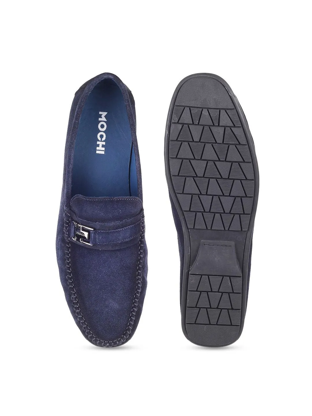 Mochi Men Blue Leather Loafers