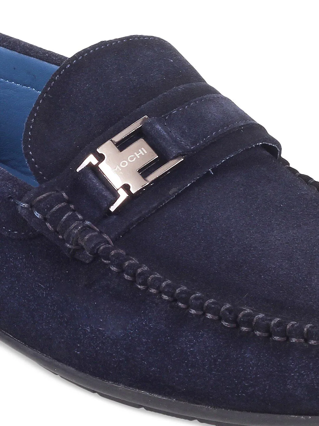 Mochi Men Blue Leather Loafers