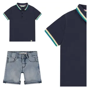 Navy Polo w/ Denim Shorts