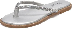 NianEr Womens Microfiber Leather Comfort Foam Rhinestone Glitter Sparkly Dress Flip Flop Sandals Summer Cute Flat Slides