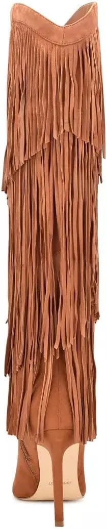 Nine West Women's Pointed Toe Stiletto Heel Fringe Knee High Boot